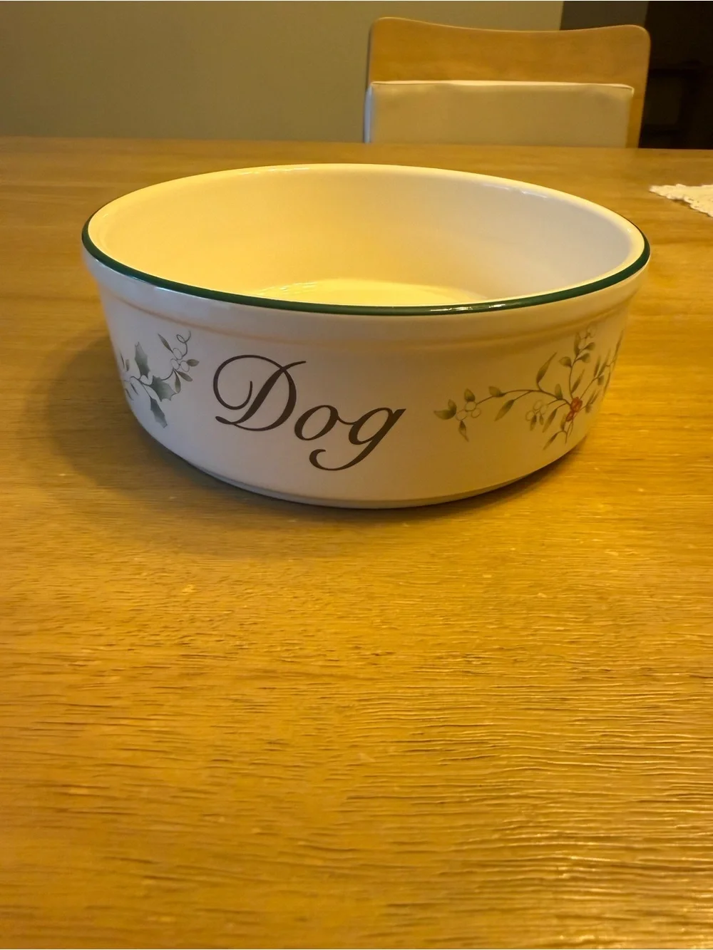 Vintage Pfaltzgraff White Dog Bowls with Green and red Floral Accents
